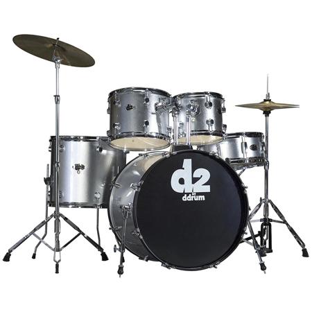 Ddrum D2 5-Piece Complete Drum Set, Brushed Silver