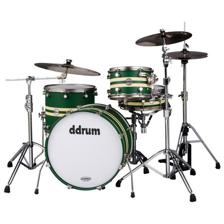 Ddrum Reflex Rally Sport 4-Piece Drum Set, Satin Green with Creme Dual Stripe