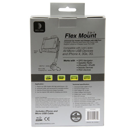 Delton 3in1 iPhone/iPod Universal Flex Mount Car Holder & Charger