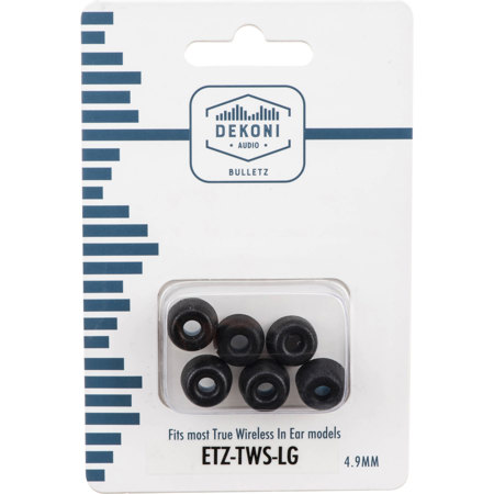 Dekoni Audio 4.9mm Foam Tip for True Wireless Earphone, Large, 3 Pack, Black