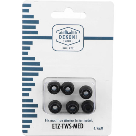 Dekoni Audio 4.9mm Foam Tip for True Wireless Earphone, Medium, 3 Pack, Black