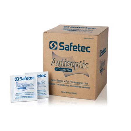 Safetec Antiseptic Wipes, 100 Pouches Per Box, 5x8" Size