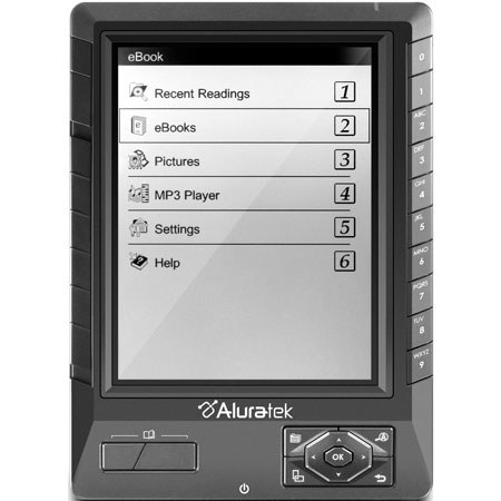 Aluratek 5in Libre eBook Reader Pro, 2GB SD Card, Black