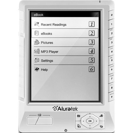 Aluratek 5in Libre eBook Reader Pro, 2GB SD Card, White