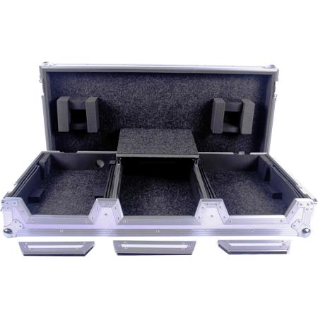 Deejay LED Fly Drive Case for 2 Large Format Pioneer CDJ2000 & DJM-S9 with Low Profile Wheels and Laptop Shelf, White