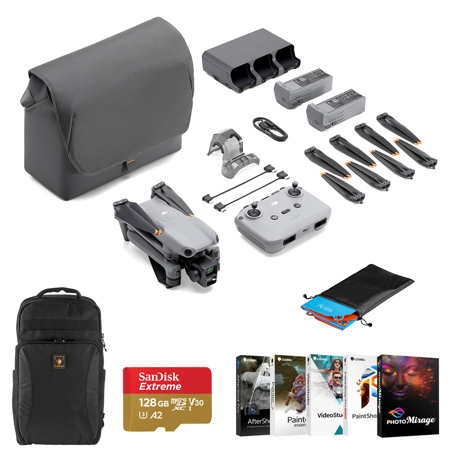 DJI Air 3 Drone Fly More Combo with RC-N2 Remote Controller, 128GB microSD Card, Backpack, Landing Pad, Corel PC Software Kit