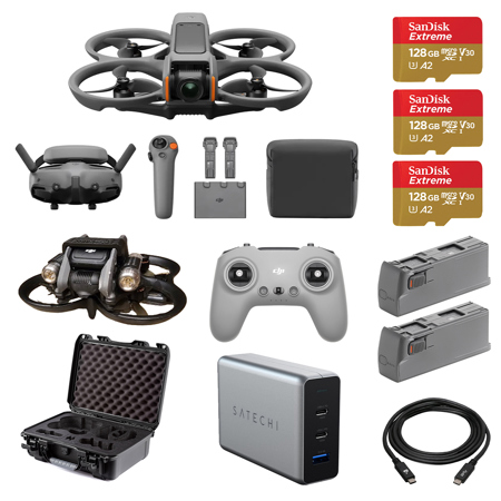 DJI Avata 2 Fly More Combo, Bundle with 925 Hard Case, 3x 128GB microSD Card, 4x Tactical Light, Remote Controller 3, 2x Intelligent Flight Battery, 6.6' USB-C to USB-C Cable, 3-Port GaN Charger