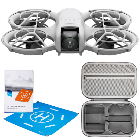 DJI Neo Drone, White, Bundle with Carrying Case and 20" Foldable Landing Pad Pro