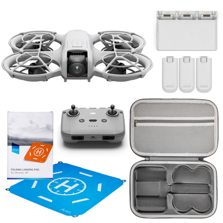 DJI Neo Drone Combo, White, Bundle with RC-N3 Remote Controller, Carrying Case and 20" Foldable Landing Pad Pro
