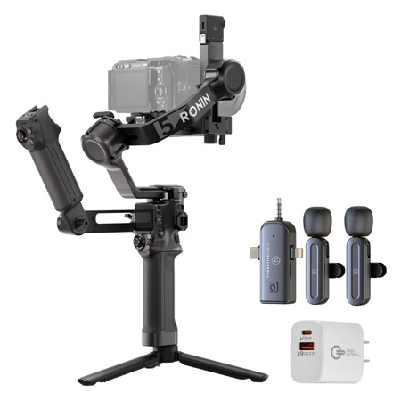 DJI RS 5 Combo Handheld Gimbal Stabilizer + Wireless Microphone Set + USB Wall Charger