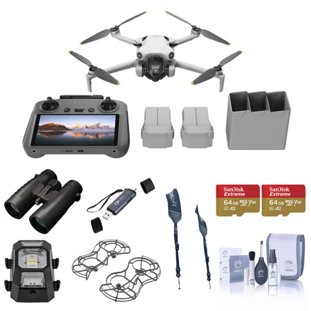 DJI Mini 4 Pro Drone Fly More Combo PLUS, Bundle with Bushnell 10x42mm Roof Prism Binocular and 2x 64GB Memory Card