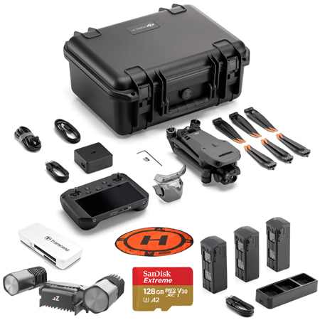 DJI Mavic 3 Enterprise Thermal Drone with Care Basic, Battery Kit with Charging Hub, 2x 128GB microSD Card, Launch Pad, Card Reader, Spotlight