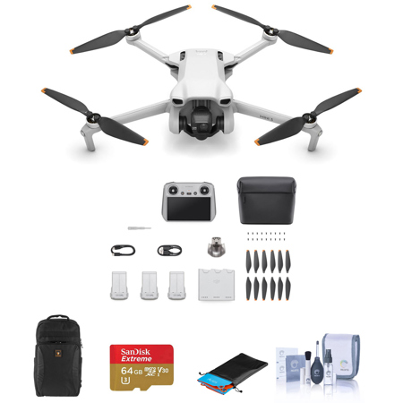 DJI Mini 3 Drone Fly More Combo with RC Remote Controller Bundle with Backpack, 64GB microSD Card, Foldable Landing Pad, Cleaning Kit