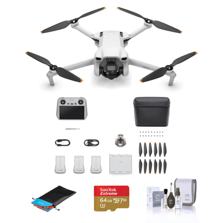 DJI Mini 3 Drone Fly More Combo with RC Remote Controller Bundle with 64GB microSD Card, Foldable Landing Pad Pro, Cleaning Kit