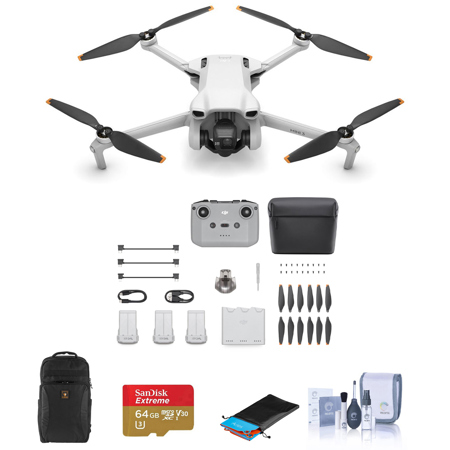 DJI Mini 3 Drone Fly More Combo with RC-N1 Controller Bundle with Backpack, 64GB microSDXC Memory Card, Foldable Landing Pad Pro, Cleaning Kit