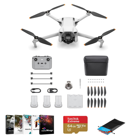 DJI Mini 3 Drone Fly More Combo with RC-N1 Controller Bundle with 64GB microSDHC Memory Card, Corel PC Photo Video Software Kit, Foldable Landing Pad Pro