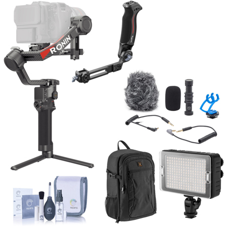 DJI RS 4 Pro, Bundle with Sling, LED Light, Shotgun Mic, Backpack