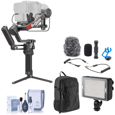 DJI RS 4 Pro Combo, Bundle with On-Camera LED Light, Shotgun Microphone and Backpack