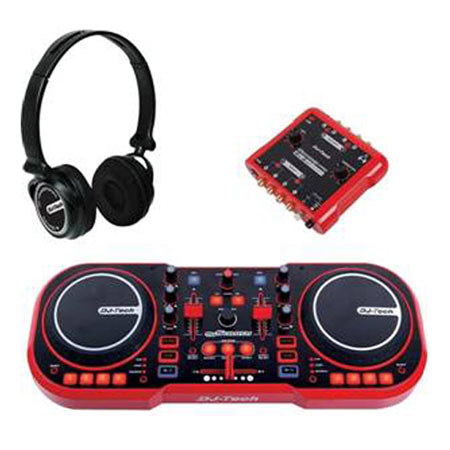 DJ Tech USB DJ MIDI Controller with Headphones and External Sound Interface