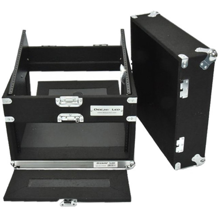 Deejay LED Slant Rack Drive Tour Case with Black Carpeted Exterior (4RU for Amplifier, 10RU for Mixer)