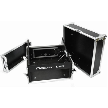 Deejay LED Fly Drive Amplifier Rack Case with 10U Slant Mixer Rack and 3U Vertical Rack