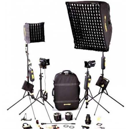 Dedolight 4 Light Backpack Kit, 230V, Includes 2x DLH1x150S Soft Light Head, 3x DT24-1 Power Supply, DLH4 Light Head, DLGRIDXS Grid & DSBSS Dedoflex Silver Dome