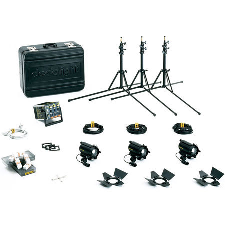 Dedolight Basic Tungsten Lighting Kit with Three 150 watt DLH4P Heads, One DT24-3 Power Supply & Accessories.