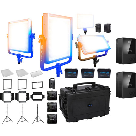 Dracast Pro Series Bi-Color LED 4-Light ENG Light Kit, V-Mount, Bundle with 2x VB99 99Wh 6800mAh Mini V-Mount Li-Ion Battery