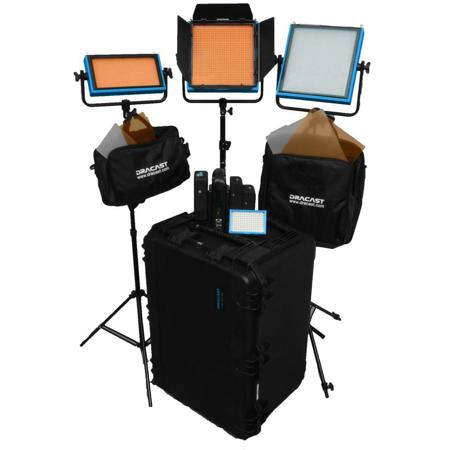 Dracast ENG Plus Series Tungsten LED 4-Light Complete Kit, 2x LED1000 Plus Tungsten LED Lights, 1x LED500 Plus Tungsten LED Light, 1x LED200 Tungsten On-Camera LED Light