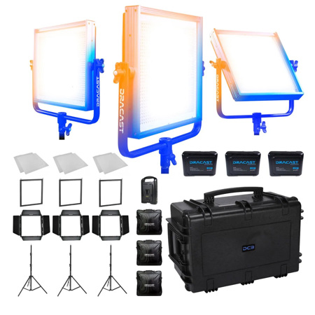 Dracast Pro Series LED1000 60W Bi-Color LED 3-Light Studio Kit, V-Mount