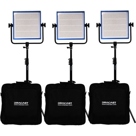 Dracast Pro LED1000 Tungsten 3-Light Studio Kit, 3x Gold Mount Battery Plates