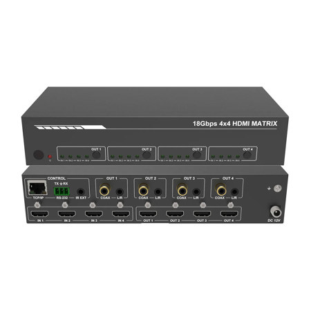DVDO 4x4 4K HDMI 18Gbps Matrix Switcher with Audio Outputs, Black