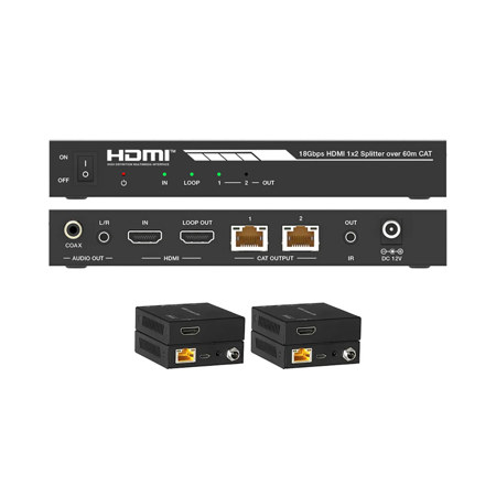 DVDO 1x2 4K HDMI 18Gbps Splitter with Category Outputs, Black