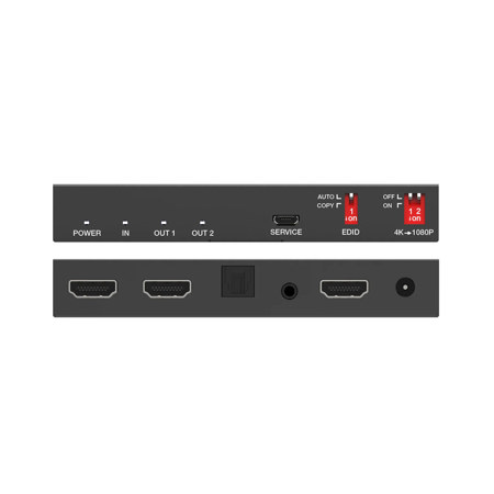 DVDO 1x2 4K HDMI 2.0 18Gbps Splitter with Scaler & Audio Extract, Black