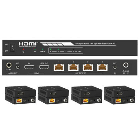 DVDO 1x4 4K HDMI 18Gbps Splitter with Category Outputs, Black