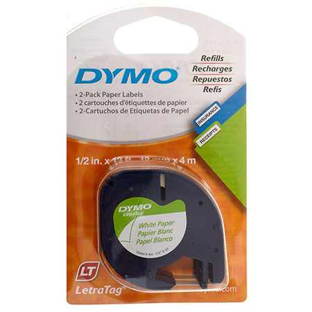 Dymo 10697 1/2 inch 13 feet Black on White Paper Tape