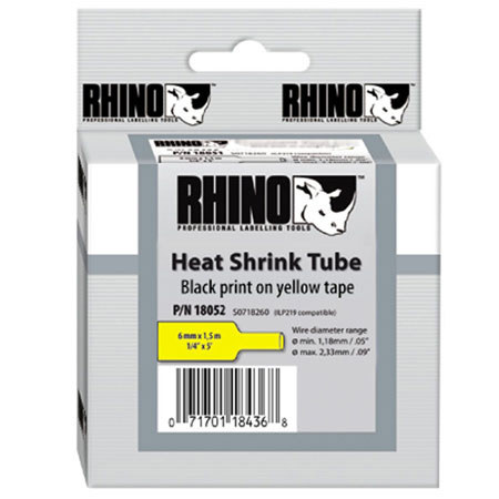 Dymo Rhino 1/4 inch Heat Shrink Tubes, 5ft Roll, Yellow