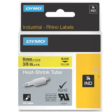 Dymo Rhino 3/8 inch Heat Shrink Tubes, 5ft Roll, Yellow