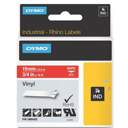 Dymo 1805422 Rhino 3/4" Red Vinyl Tape (White Print)