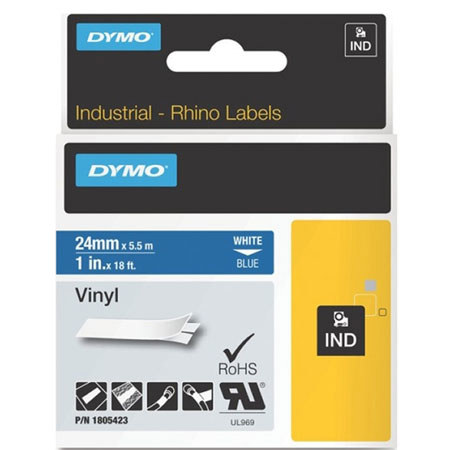 Dymo 1805423 Rhino 1" Blue Vinyl Tape (White Print)