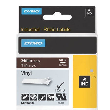 Dymo 1805424 Rhino 1" Brown Vinyl Tape (White Print)