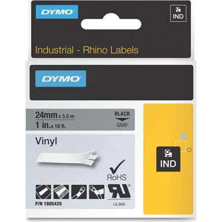 Dymo 1805425 Rhino 1" Gray Vinyl Tape (White Print)