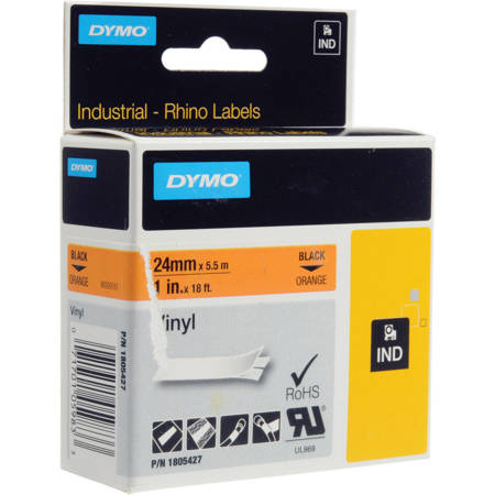 Dymo 1805427 Rhino 1" Orange Vinyl Tape (White Print)