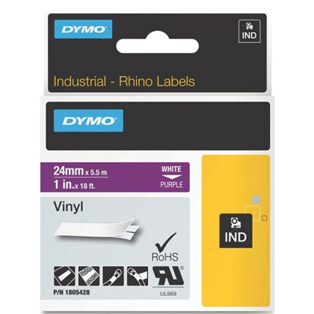 Dymo 1805428 Rhino 1" Purple Vinyl Tape (White Print)