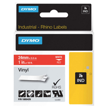 Dymo 1805429 Rhino 1" Red Vinyl Tape (White Print)