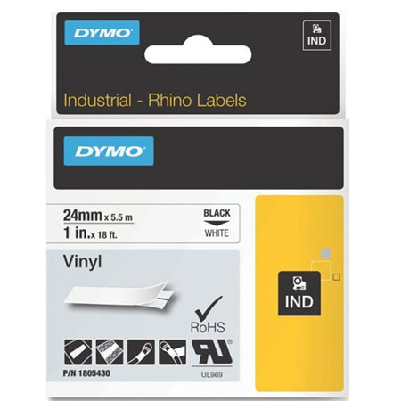 Dymo 1805430 Rhino 1" White Vinyl Tape (Black Print)
