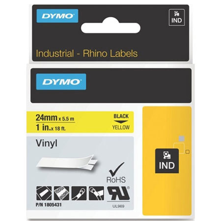 Dymo 1805431 Rhino 1" Yellow Vinyl Tape (Black Print)