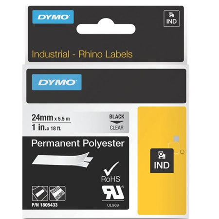 Dymo 1805433 Rhino 1" Clear Permanent Poly Labels