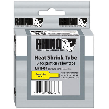 Dymo Rhino 3/4in Heat Shrink Tubes, 5 ft Roll, Yellow