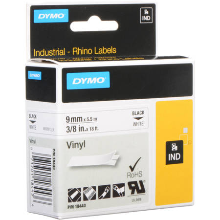 Dymo 18443 3/8 inch White Vinyl Rhino Labels